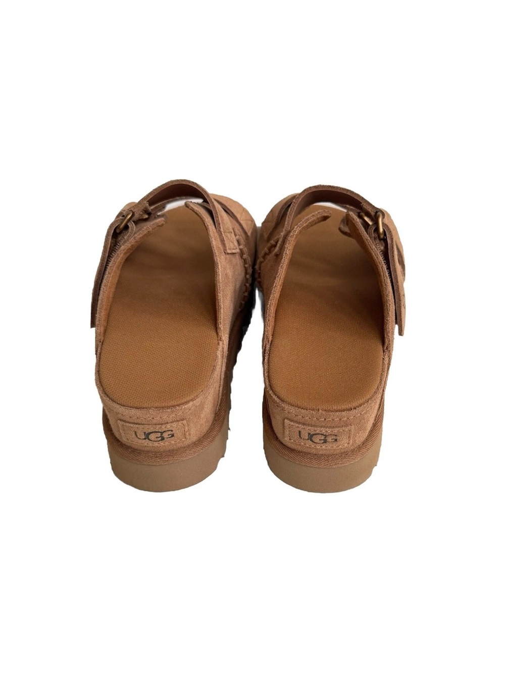 UGG GOLDENSTAR HI SLIDE SUEDE CHESTNUT PLATFORM SANDALS - Picture 4 of 5